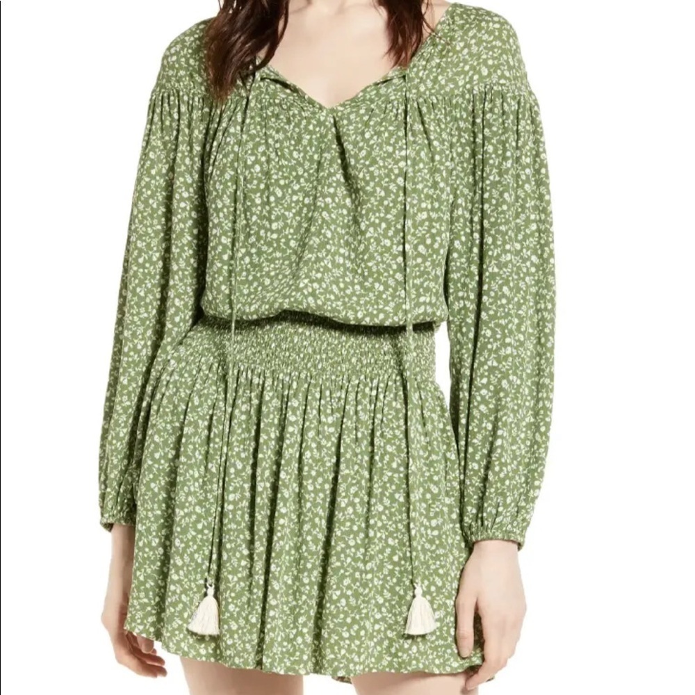 ALL IN FAVOR FLORAL SMOCKED WAIST LONG SLEEVE MINIDRESS SMALL